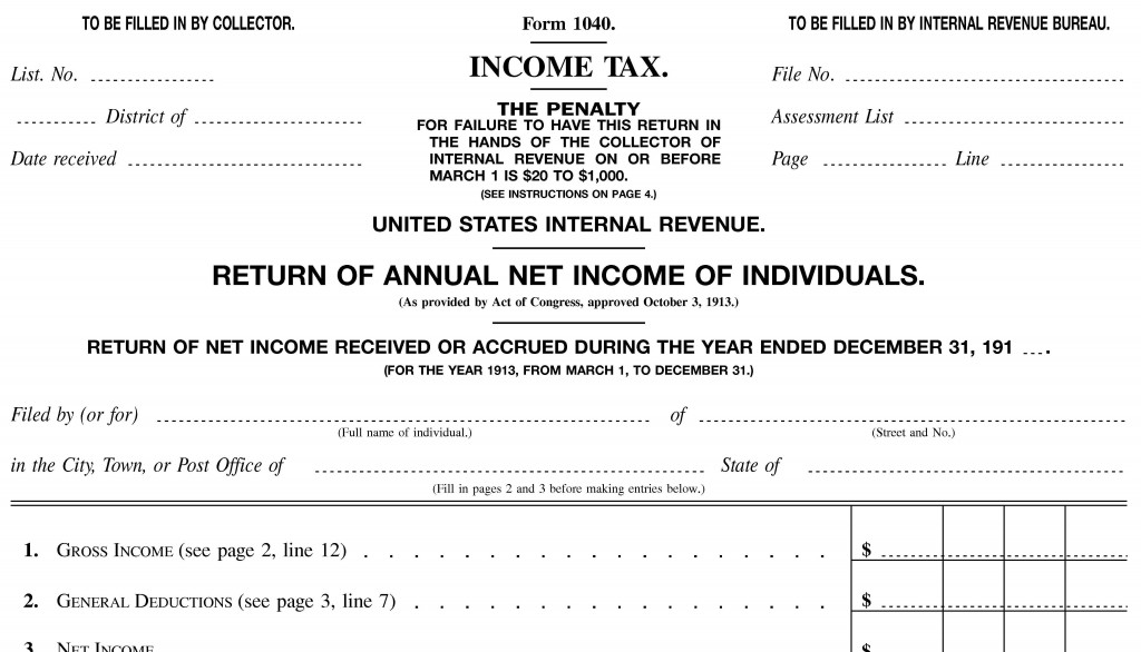1913 Form 1040 Tax Return