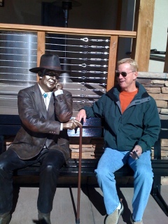 Husband Larry with Santa Fe Public art